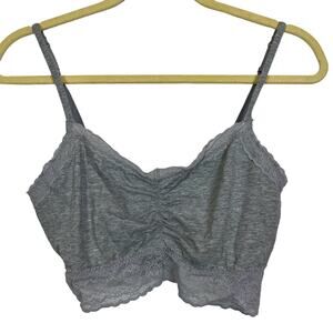 VICTORIA'S SECRET Heather Gray Lace Trim Wireless Unlined Bralette Casual Bra L